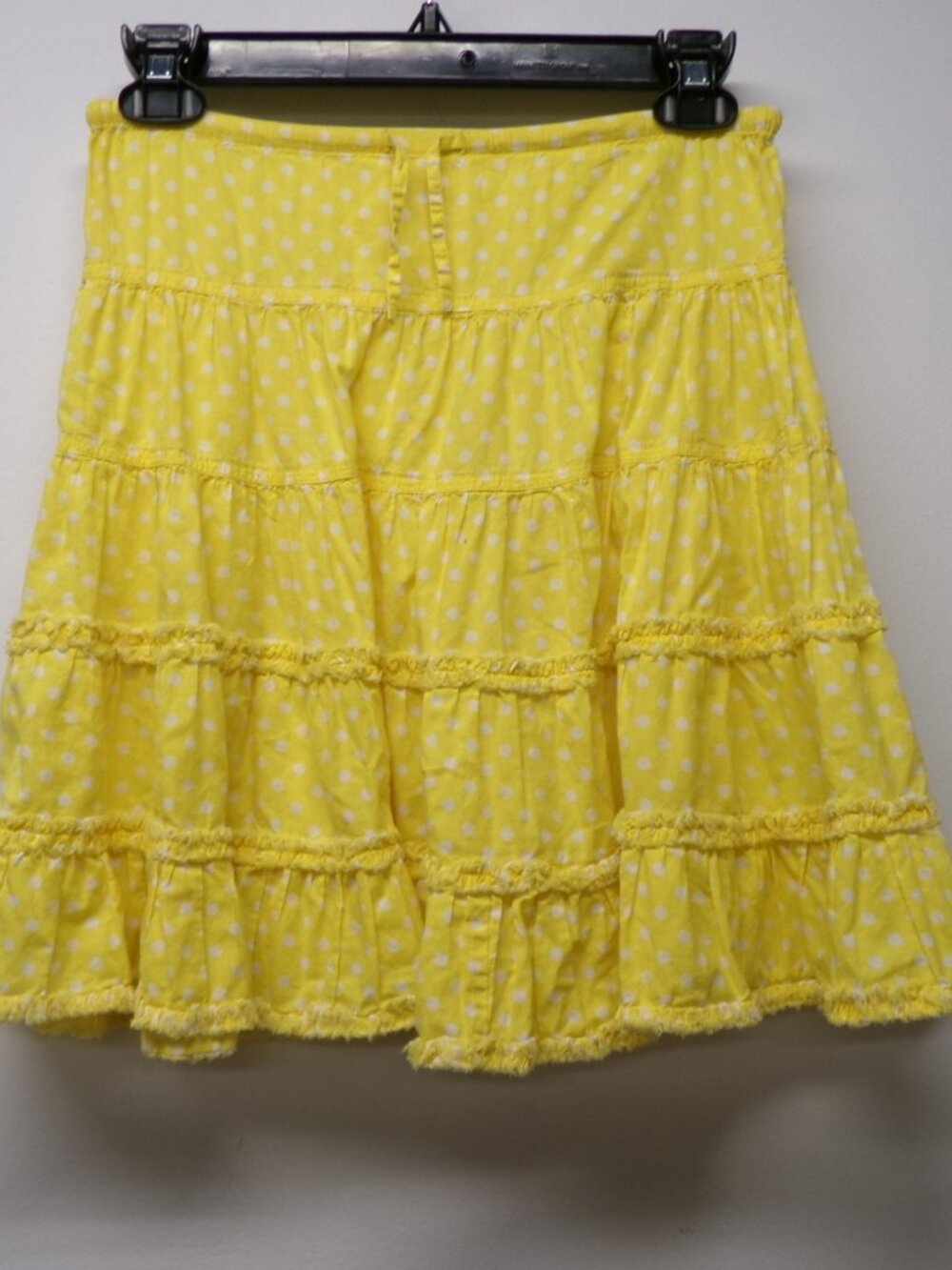 Mini Boden Yellow Polka Dot Tiered Twirl Skirt Girls sz 5-6Y Cotton Raw Edge